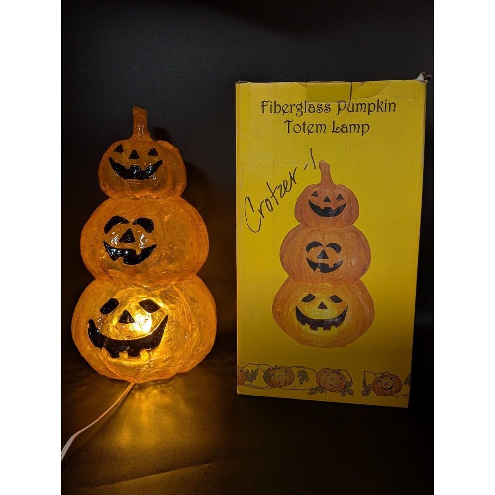 VTG? Halloween Fiberglass Pumpkin Totem Lamp Light 16 in
